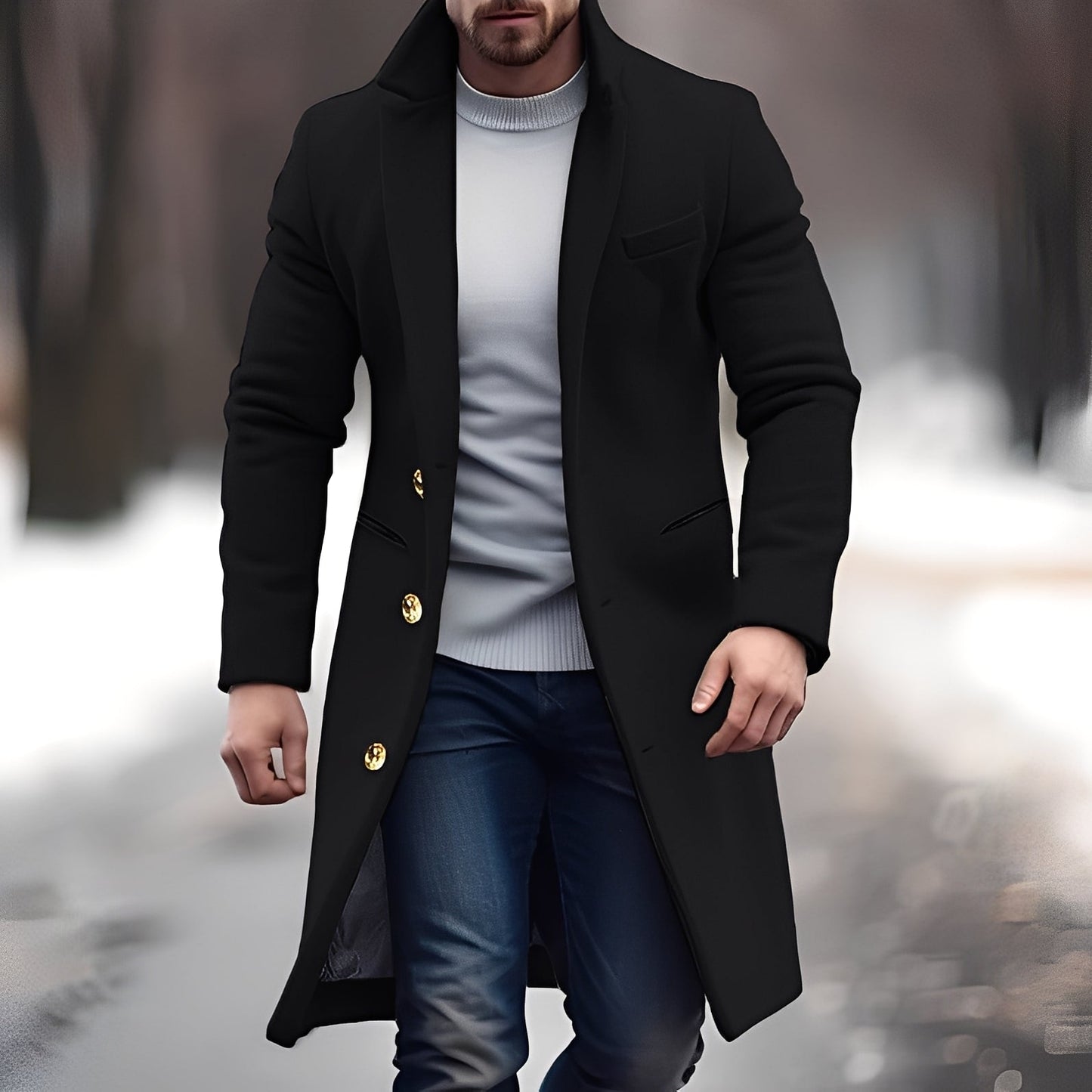 Street-wave Mid Length Wool Coat For Men Warm, Classic Trench Silhouette, Tailored Comfort