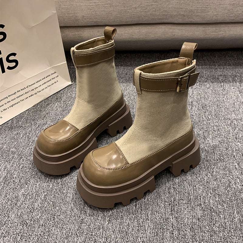 Street-Wave Platform Ankle Boots For Women Warm Slip-Resistant All-Weather Footwear
