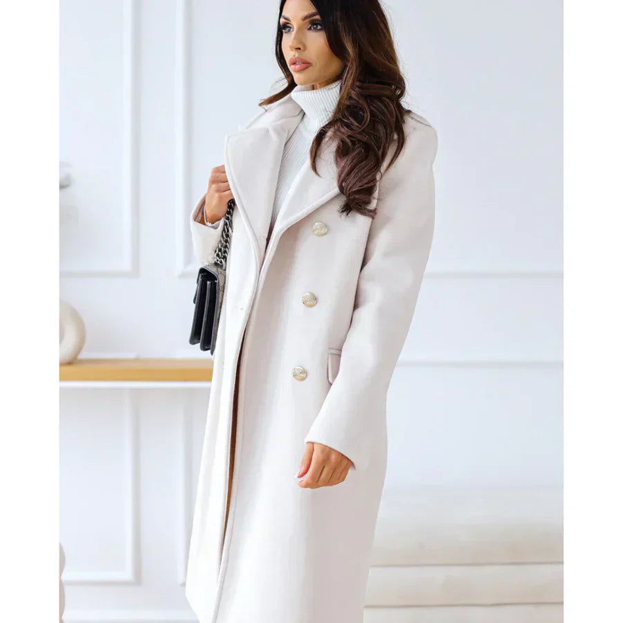 Street-Wave Wool Blend Long Coat For Women Tailored Fit Double Breasted With Wide Lapels Cozy Chic