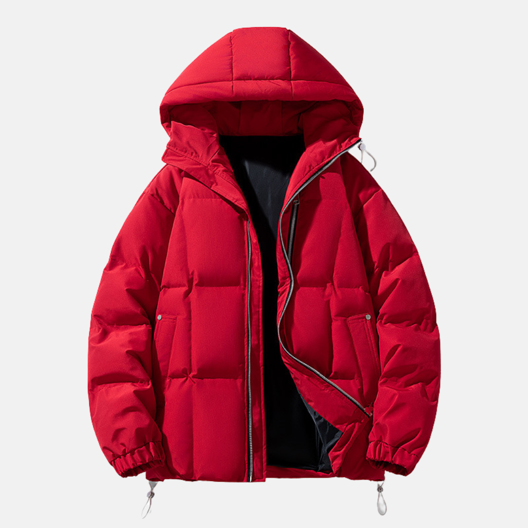 Men's Puffer Jacket Hooded Oversized Fit Quilted Insulation Zip Closure Winter Coat