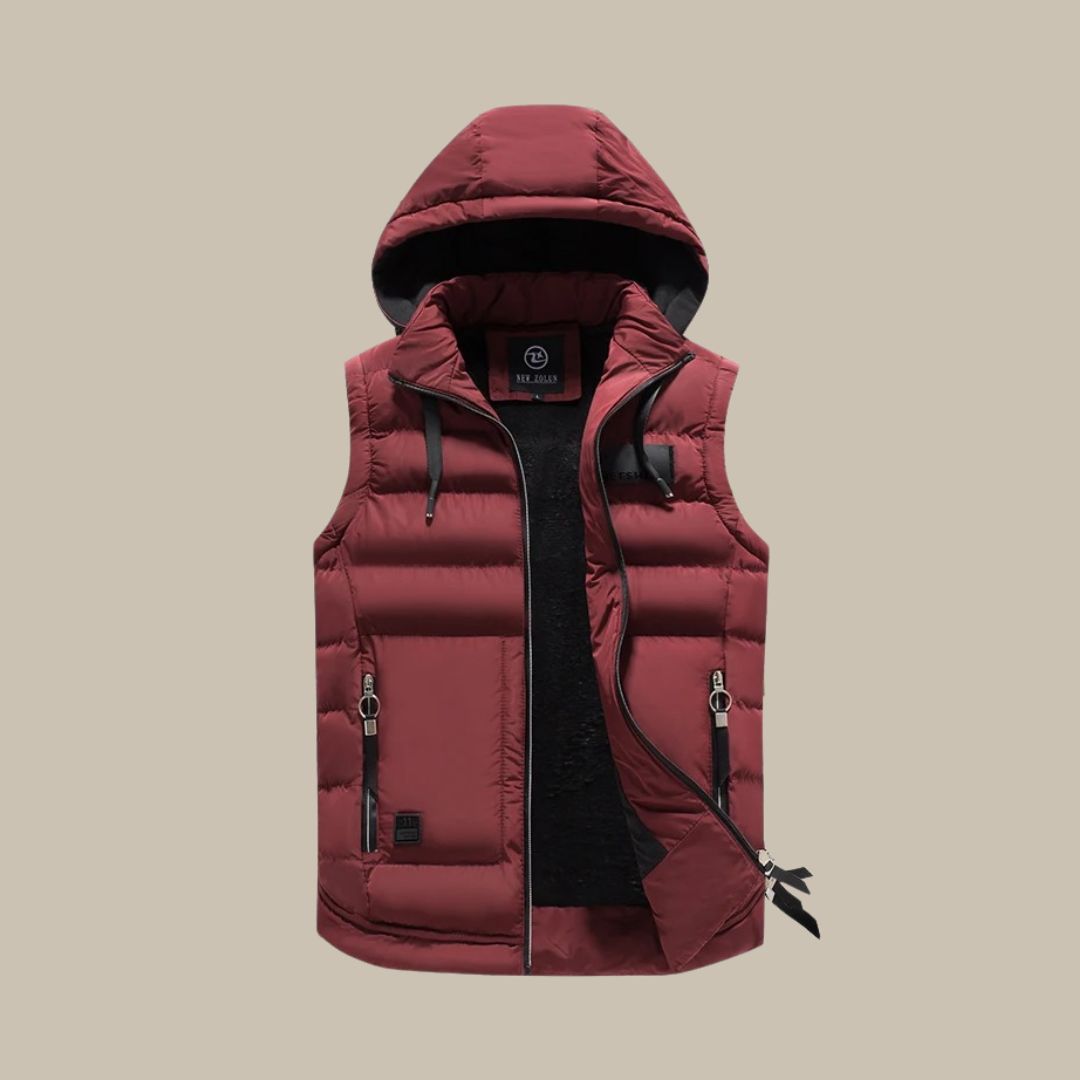 Street Wave Men's Hooded Puffer Vest Warm Insulated Outerwear With Zippered Pockets
