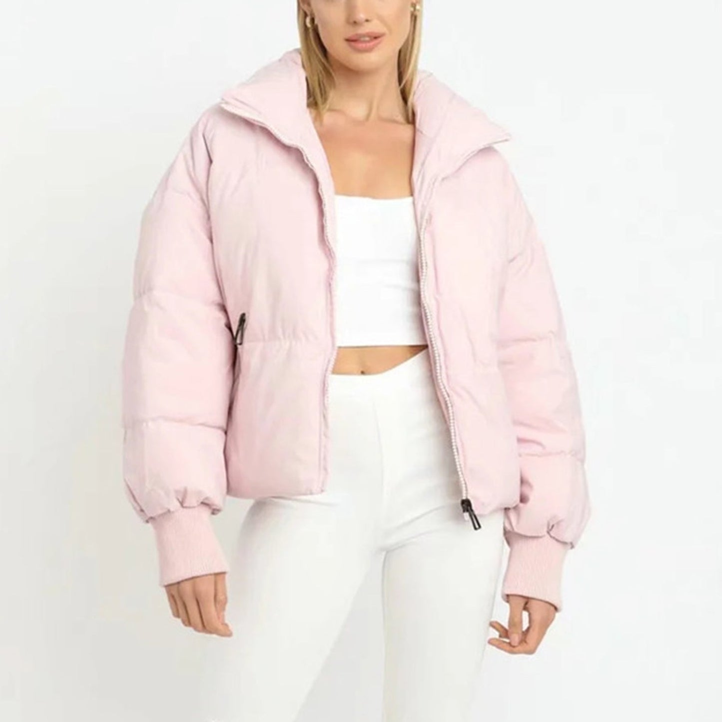 Street-wave Short Puffer Jacket With Front Zipper For Streetwear Fans Bold And Cozy