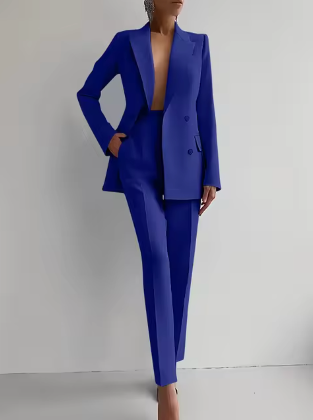 Street-Wave Women Tailored Double Breasted Blazer And High Waisted Trousers Suit For Professionals