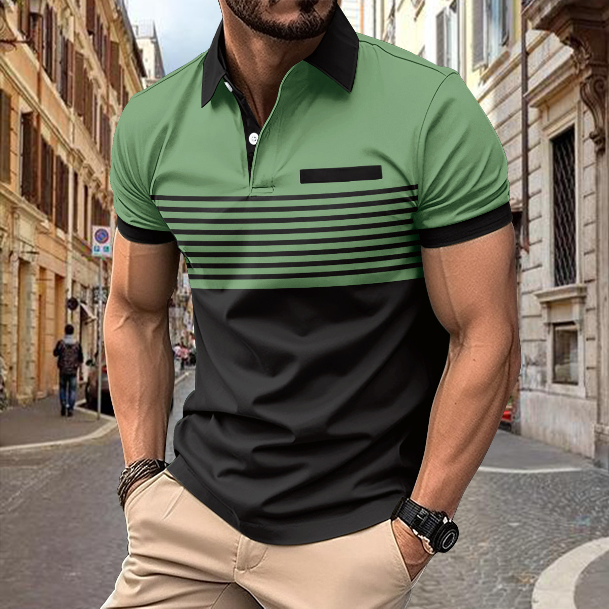 Mens Polo Shirt Street Wave Breathable Classic Polo For Casual And Active Wear