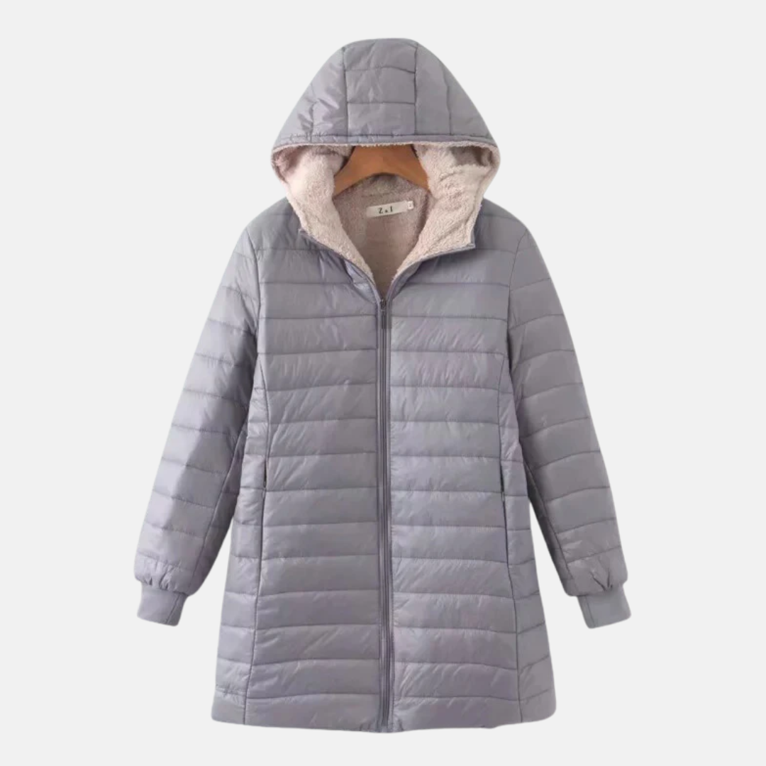 Streetwave Puffer Jacket Hooded Mid Length With Soft Fleece Lining For Women Cozy Warmth And Style