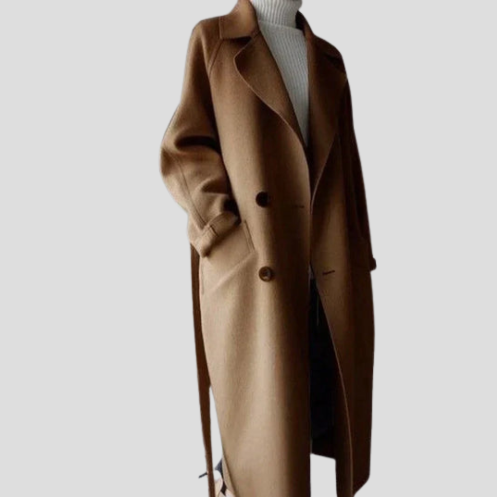 Street-Wave Long Wool Coat For Women With Knee-Length Cut Button Front High Collar Elegant Warmth