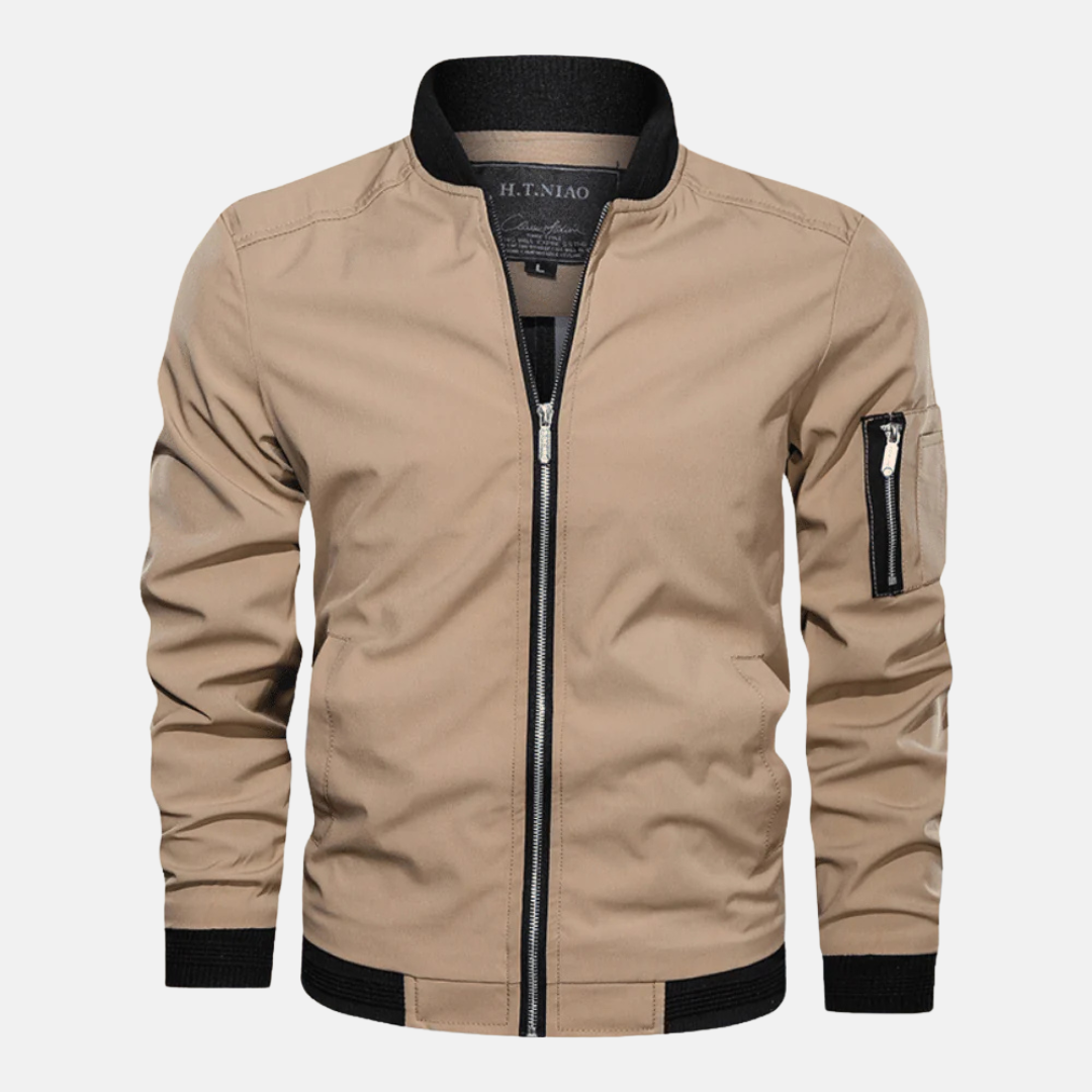 Mens Bomber Jacket Regular Fit Wind Resistant With Ribbed Trim And Zipper Closure