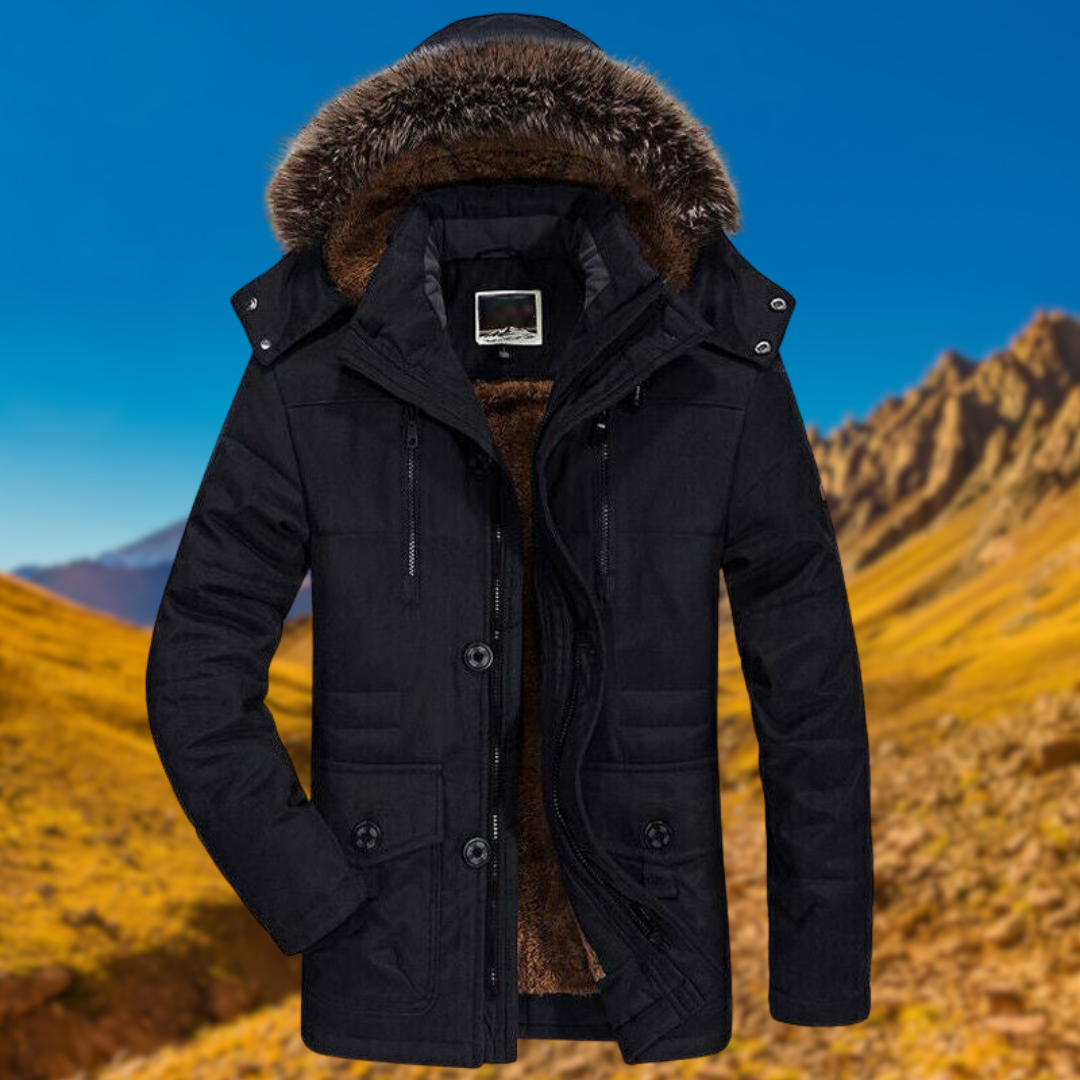 Street-wave Hooded Parka Jacket With Faux Fur Lining And Front Zipper Button Closure For Men