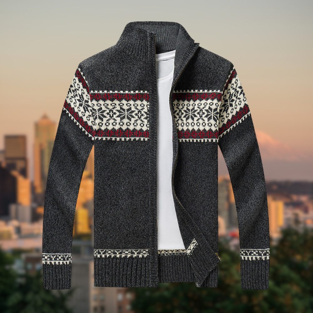 Streetwave Nordic Zip Cardigan For Men Cozy Festive Reindeer Pattern Knit Sweater