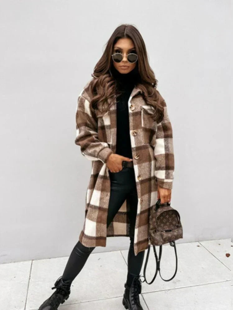 Streetwave Plaid Long Coat For Women With Cozy Warmth And Effortless Chic Style Essentials