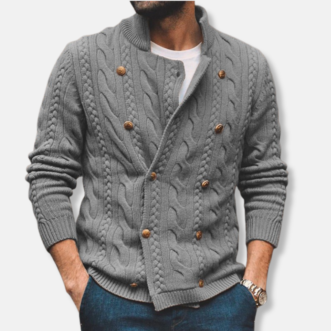 Mens Wool Blend Cardigan Knit Double Breasted Regular Fit Semi High Collar for Fall and Winter