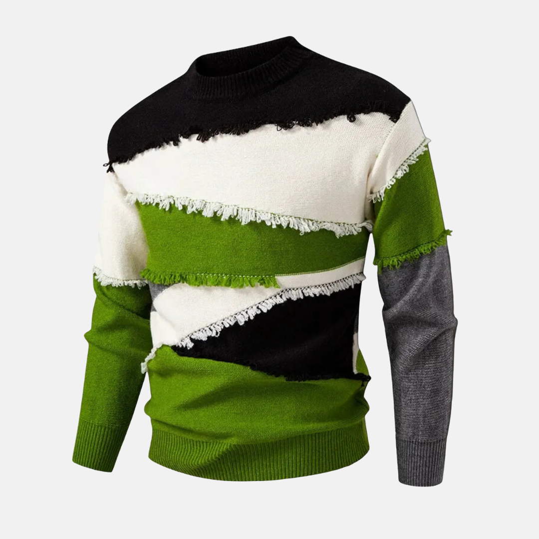 Men's Knit Blend Mock Neck Colorblock Sweater Regular Fit For Smart Casual Style