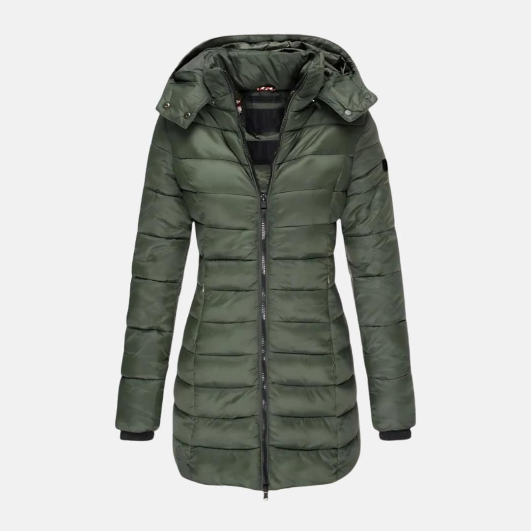 Street-Wave Puffer Jacket Women Slim Fit Mid-Length Hooded Warm Insulated Quilted Coat