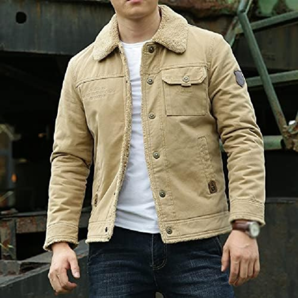 Street Wave Mens Windbreaker Jacket With Plush Fleece Lining Water Resistant Warm Coat