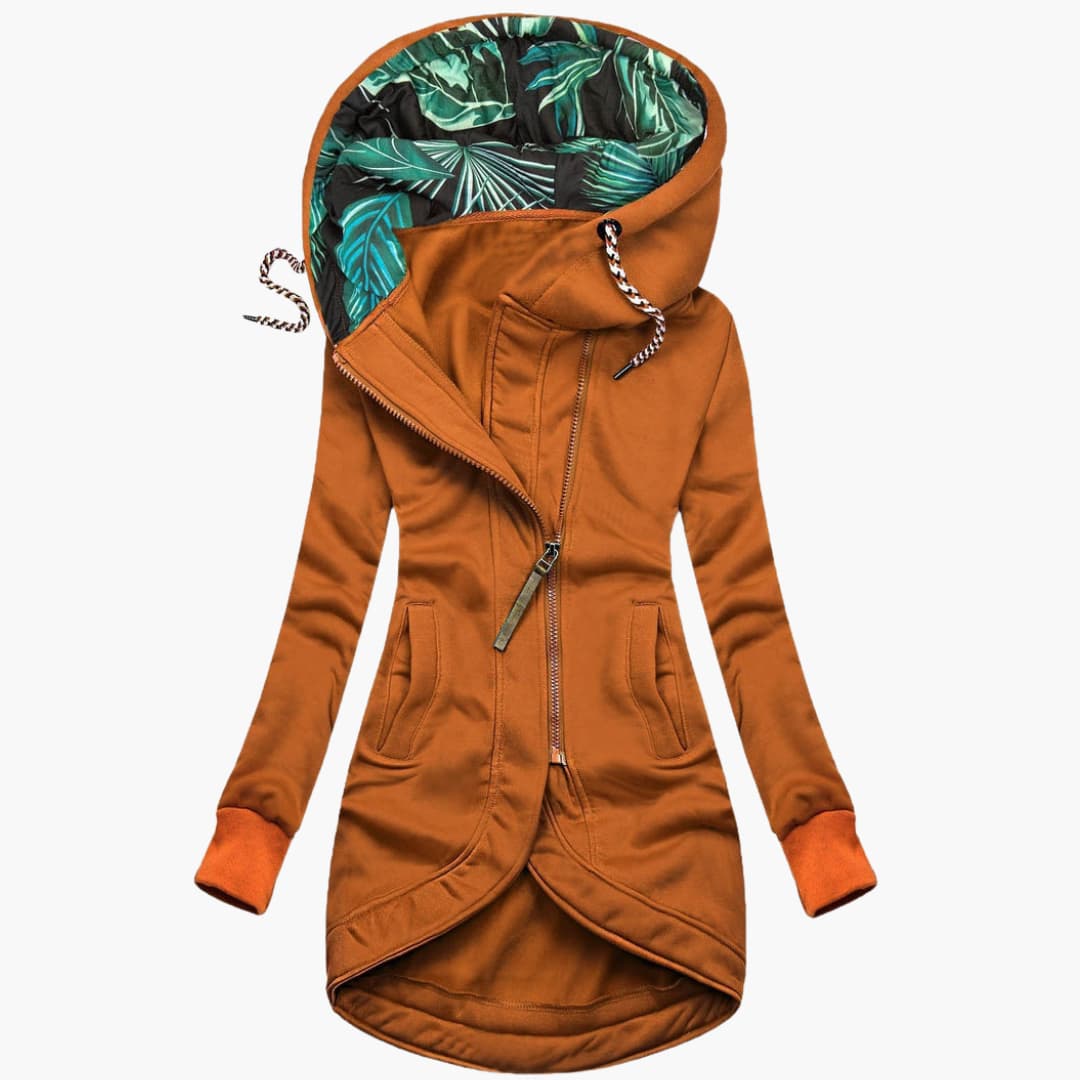 Street Wave Tropical Leaf Zip Hoodie For Women Trendsetting Urban Streetwear With Asymmetric Front Zipper And Cozy Lined Hood