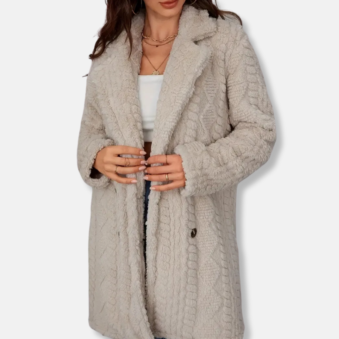 Street Wave Womens Knit Coat Double Breasted Notched Lapel Mid Thigh Chic