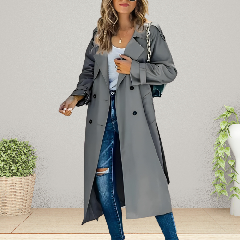 Street-Wave Charlie Women Double-Breasted Long Trench Coat Timeless Polished