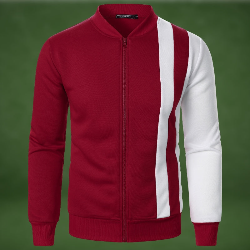 Street-wave Zip Sweatshirt For Men Dynamic Colorblock Polyester Blend Versatile Urban Streetwear
