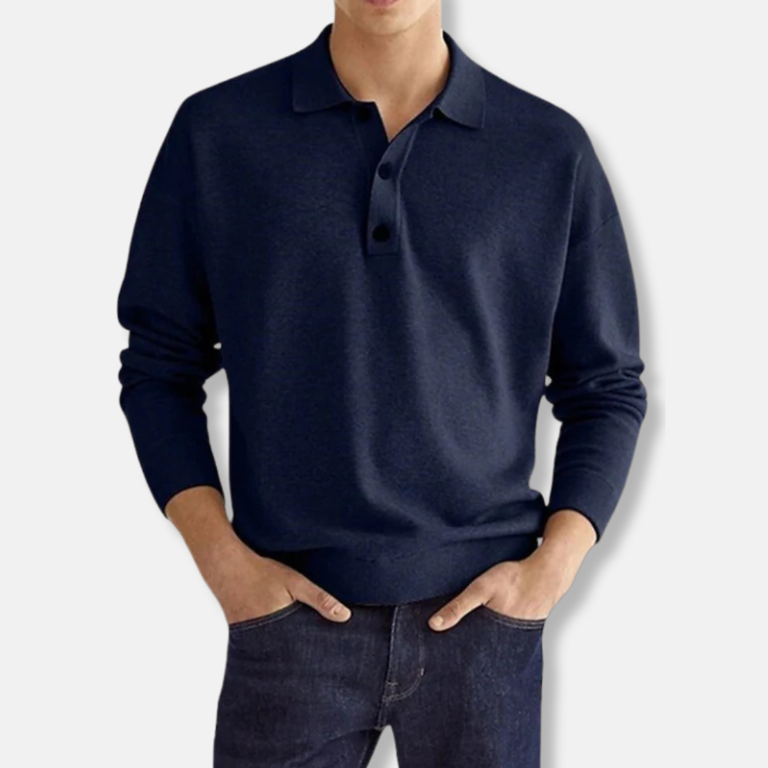Street Wave Mens Cotton Blend Polo Collar Sweater Long Sleeve Relaxed Fit