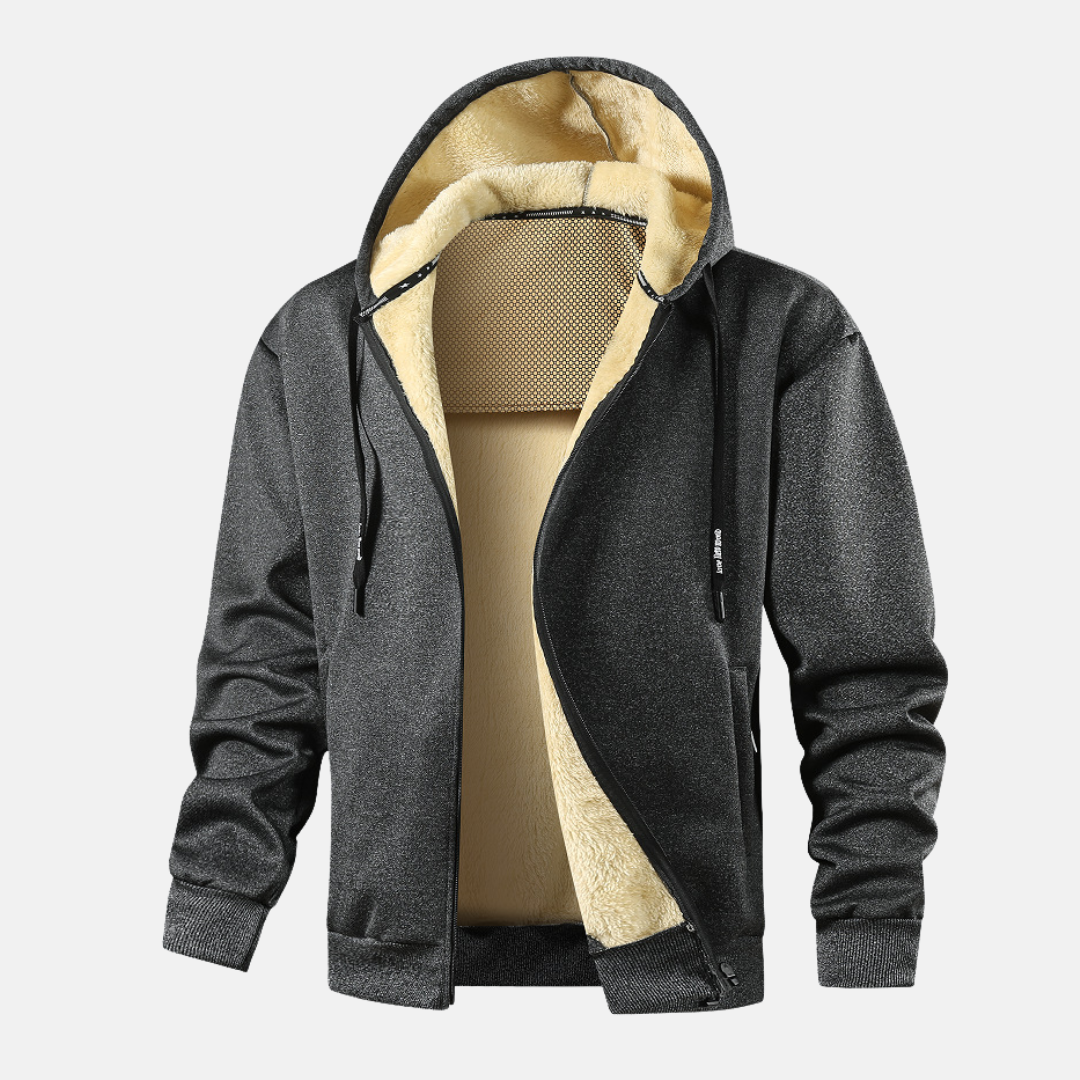 Nordisk-Flair Men's Zip Up Hoodie Jacket With Plush Fleece Lining And Relaxed Fit Ribbed Trim Winter Essential