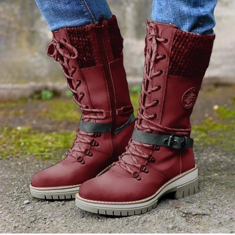 Streetwave Womens Lace Up Boots Knit Cuff For Elegant Comfort And Modern Style For Everyday Urban Wear