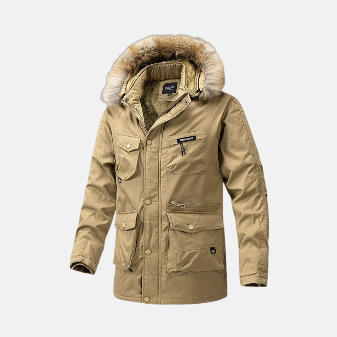 Street-Wave Nordisk Flair Mens Parka Jacket Weather Resistant Insulated Detachable Faux Fur Hood Loose Fit