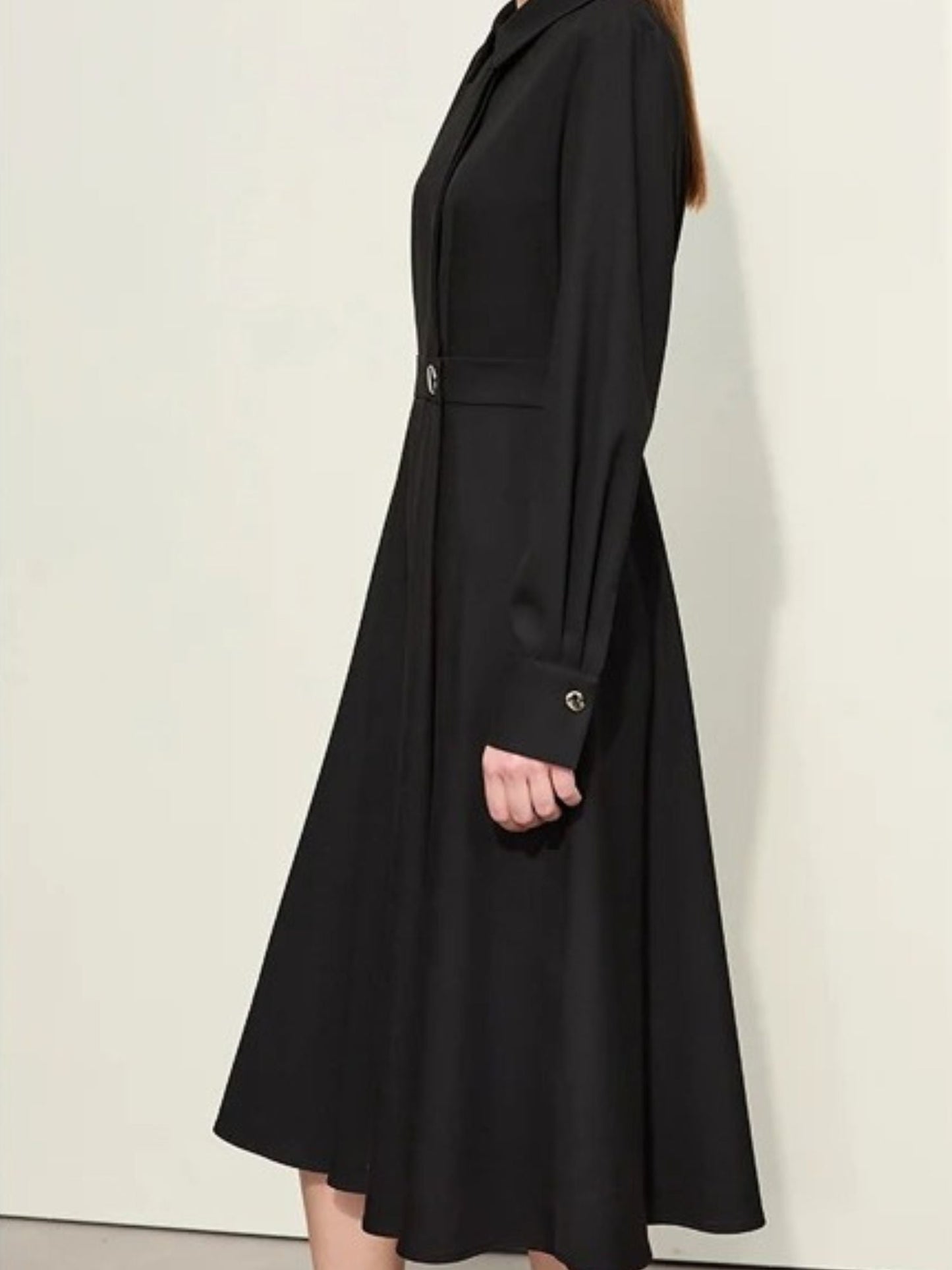 Street-Wave Elegant Calf-Length Dress With Asymmetric Cut And Metal Belt Buckle For Women