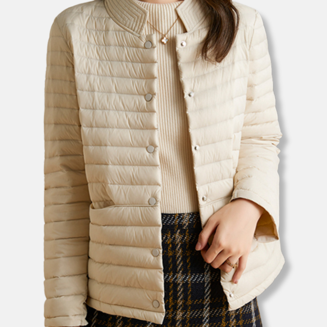 Street-Wave Women Quilted Jacket Slim Fit Stand Collar Short Length Chic