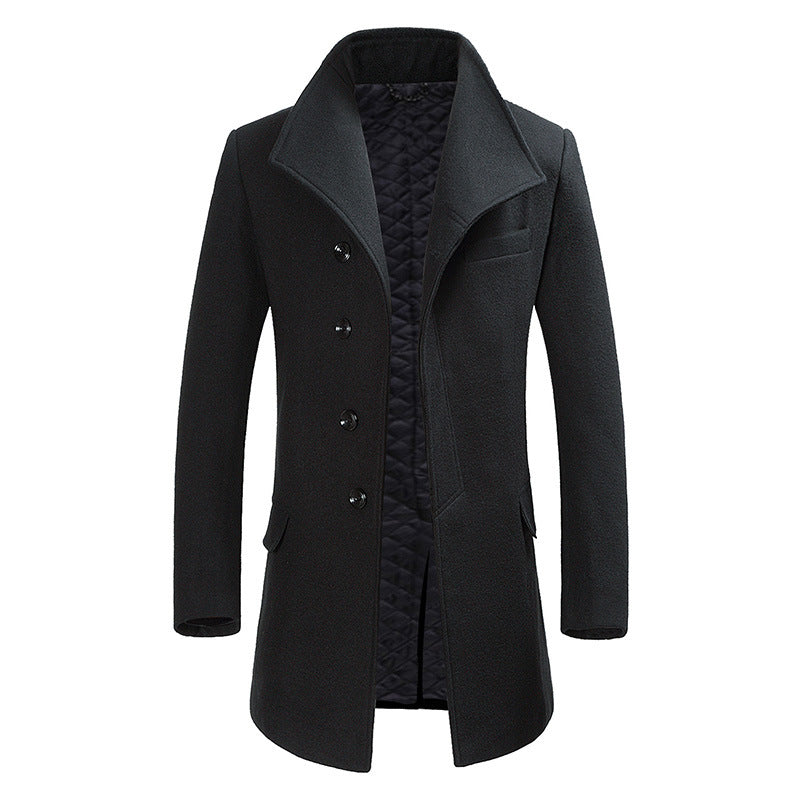Street Wave Mens Long Wool Coat One Button Elegant Overcoat For Timeless Style And Warmth