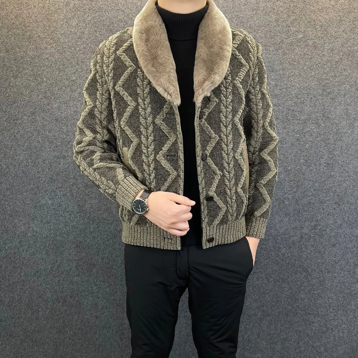 Street Wave Reversible Winter Vest Oversized Knit For Men With Two Designs And Plush Warm Lining
