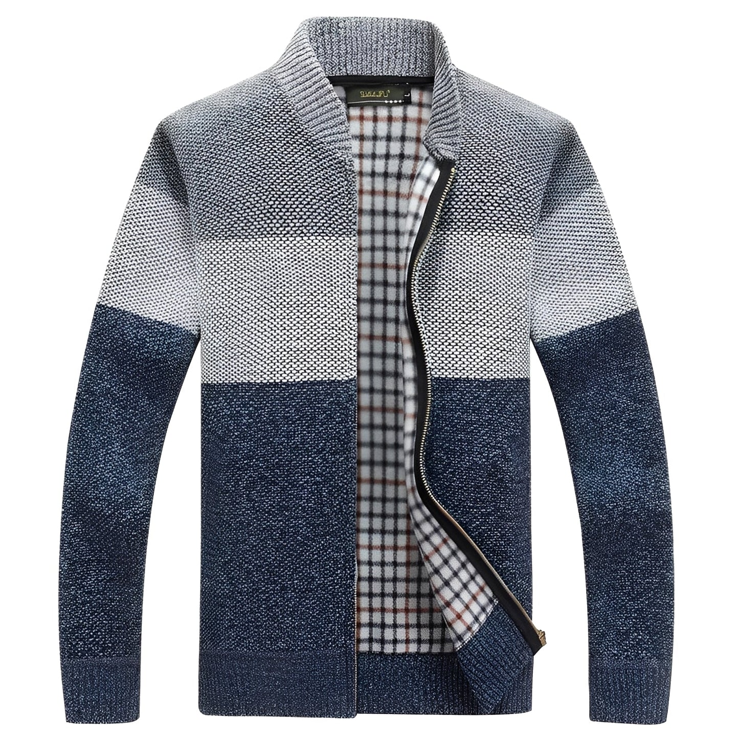 Street-Wave Fleece Lined Jacket For Men Cozy Warmth With Modern Knit Block Design