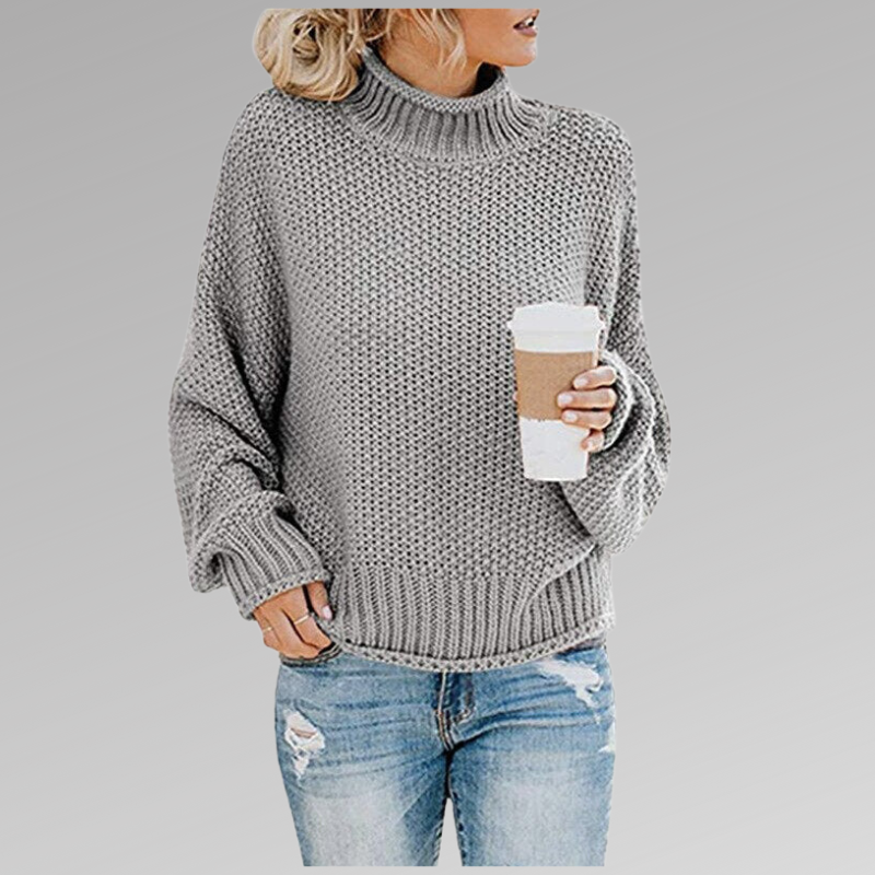 Street-Wave High Neck Knit Pullover For Women Warm Cozy Chunky Sweater Casual Everyday Style