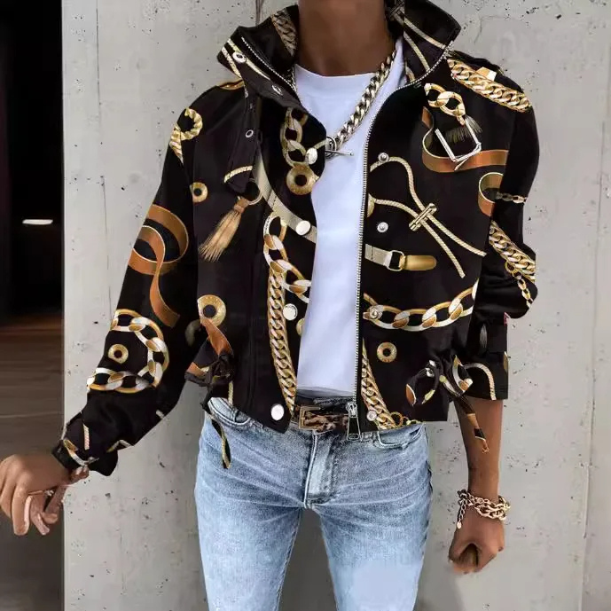Street-wave Women's Camouflage Drawstring Jacket With Zippered Pockets And Adjustable Hem