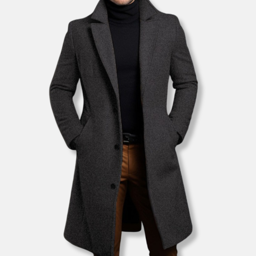 Men's Trench Coat Nordisk Flair Tailored Fit Wool Blend Single Breasted Knee Length Coat