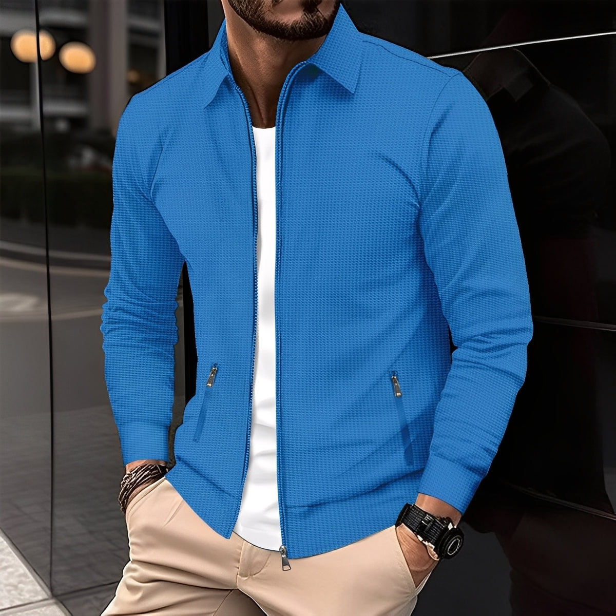 Streetwave Modern Jacket With Zippered Pockets For Men Versatile Everyday Outerwear