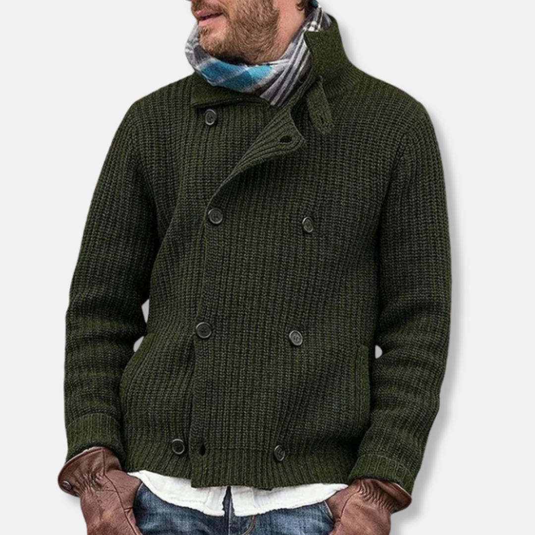 Mens Wool Blend Double Breasted Knit Jacket With High Collar Relaxed Fit From Street-Wave For Fall And Winter