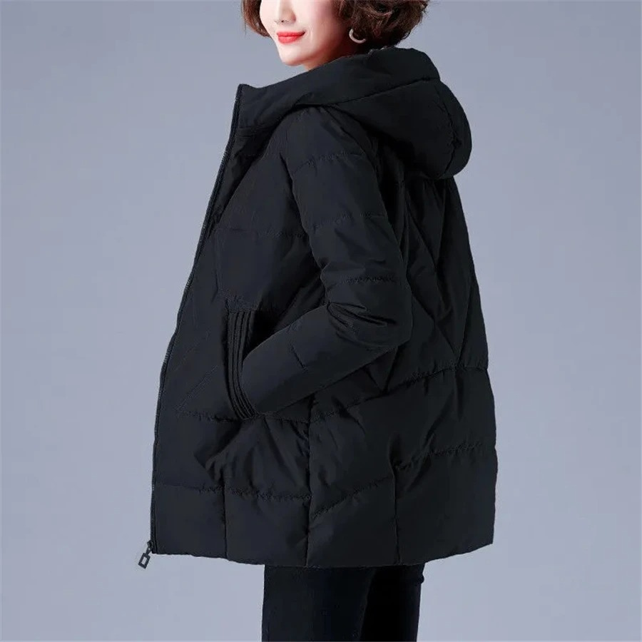 Street-wave Puffer Jacket For Women Warm Hip Length Hooded Winter Coat With Waffle Knit Texture