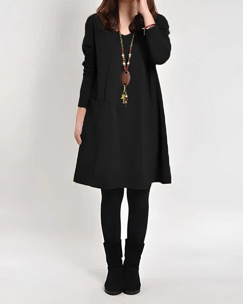 Street-Wave Casual Dress With Pockets For Women Knee-Length Cozy Winter Ready Flattering Silhouette