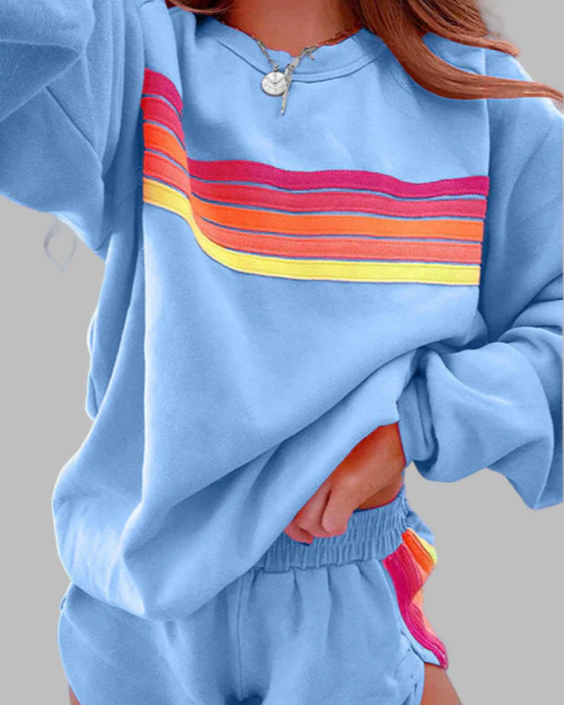 Street-wave Striped Pajama Set for Women Cozy Relaxed Fit Sleepwear Colorful Stripes
