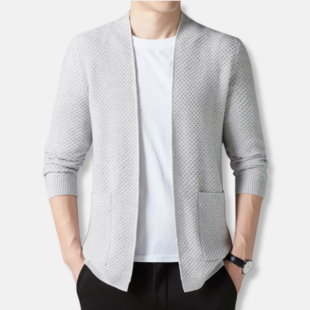 Knit Cardigan For Men Open Front Textured Waffle Street-Wave Relaxed Fit
