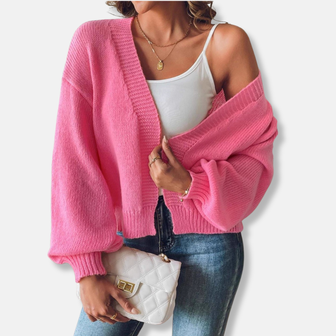 Street Wave Women Cardigan Knit Cropped Lantern Sleeves