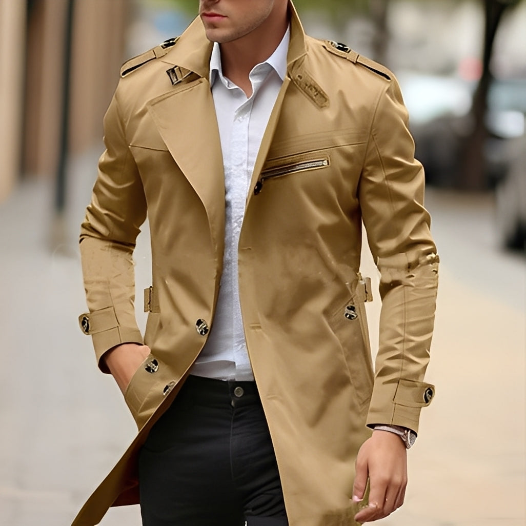 Street-Wave Men's Trench Coat With Reversed Collar For Elegant Classic Style And Modern Sophistication