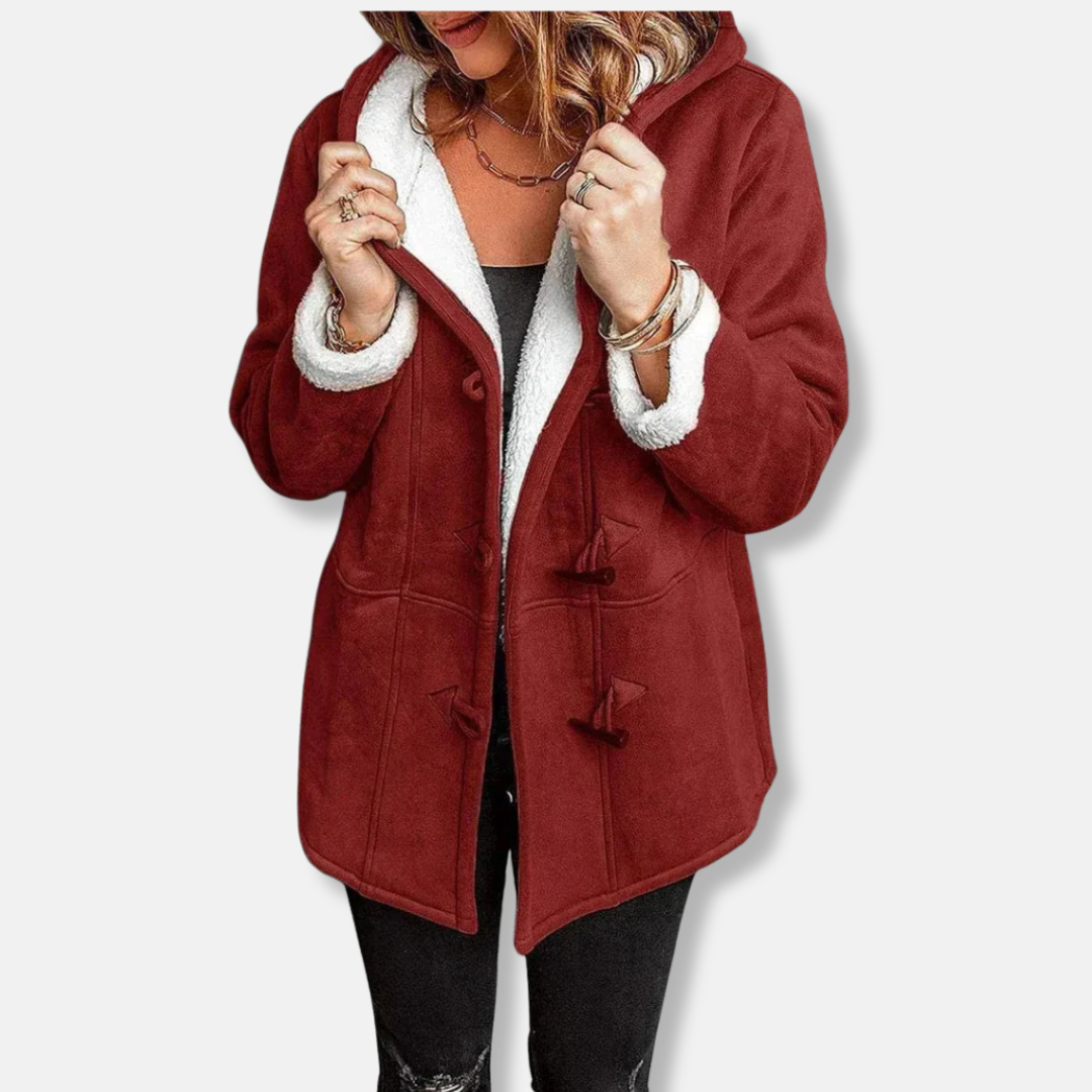 Street Wave Fleece Jacket With Hood Plush Lining Mid Length Toggle Closure Cozy Warm For Cold Days