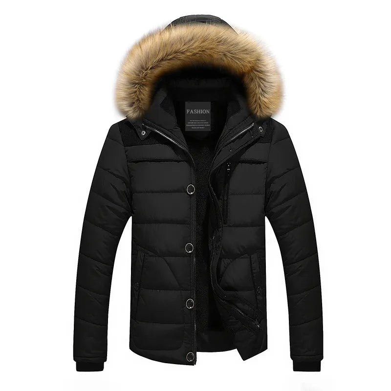 Street Wave Down Jacket For Men Khaki Hooded With Fur Trim Warm Puffer Coat Winter Ready