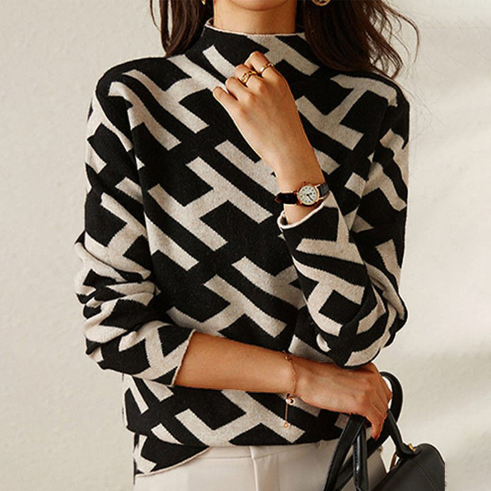 Street-Wave Geometric Knit Sweater For Women Soft Premium Knit Everyday Stylish Comfort
