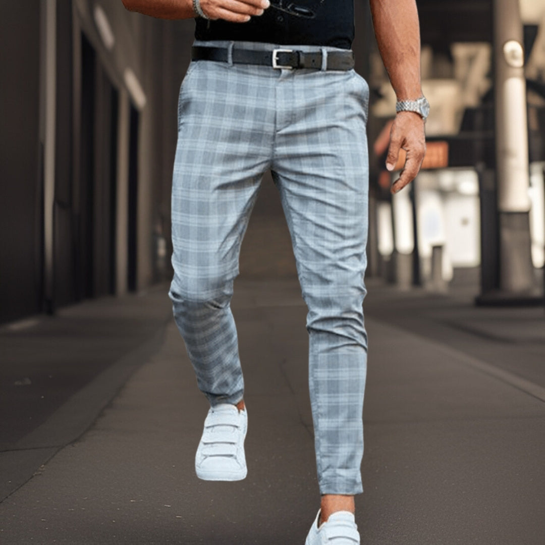 Men's Chinos Slim Fit Breathable Blend Full Length Checkered Pattern Nordic Flair