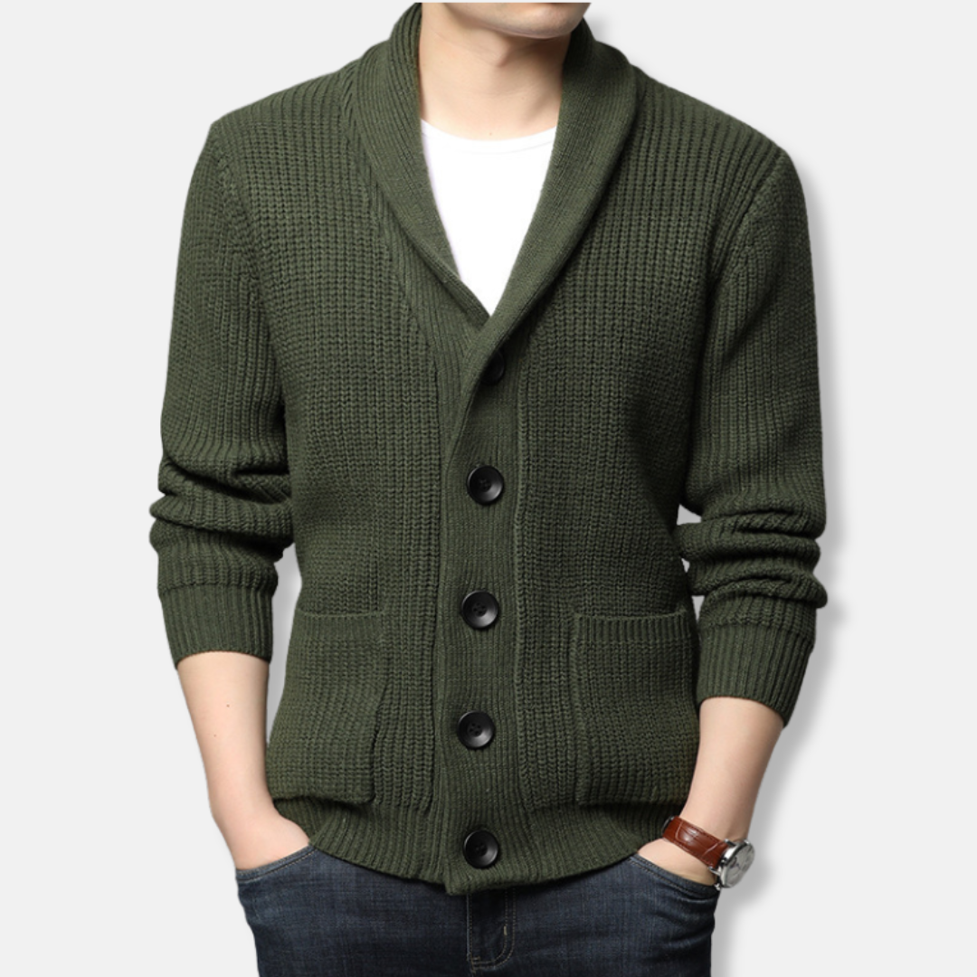 Street-Wave Men's Cardigan With Shawl Collar Patch Pockets