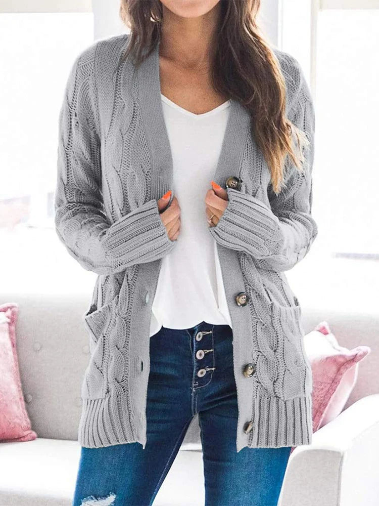 Street-wave Cable Knit Cardigan For Women Cozy Trendy Open Front With Pockets Everyday Wardrobe