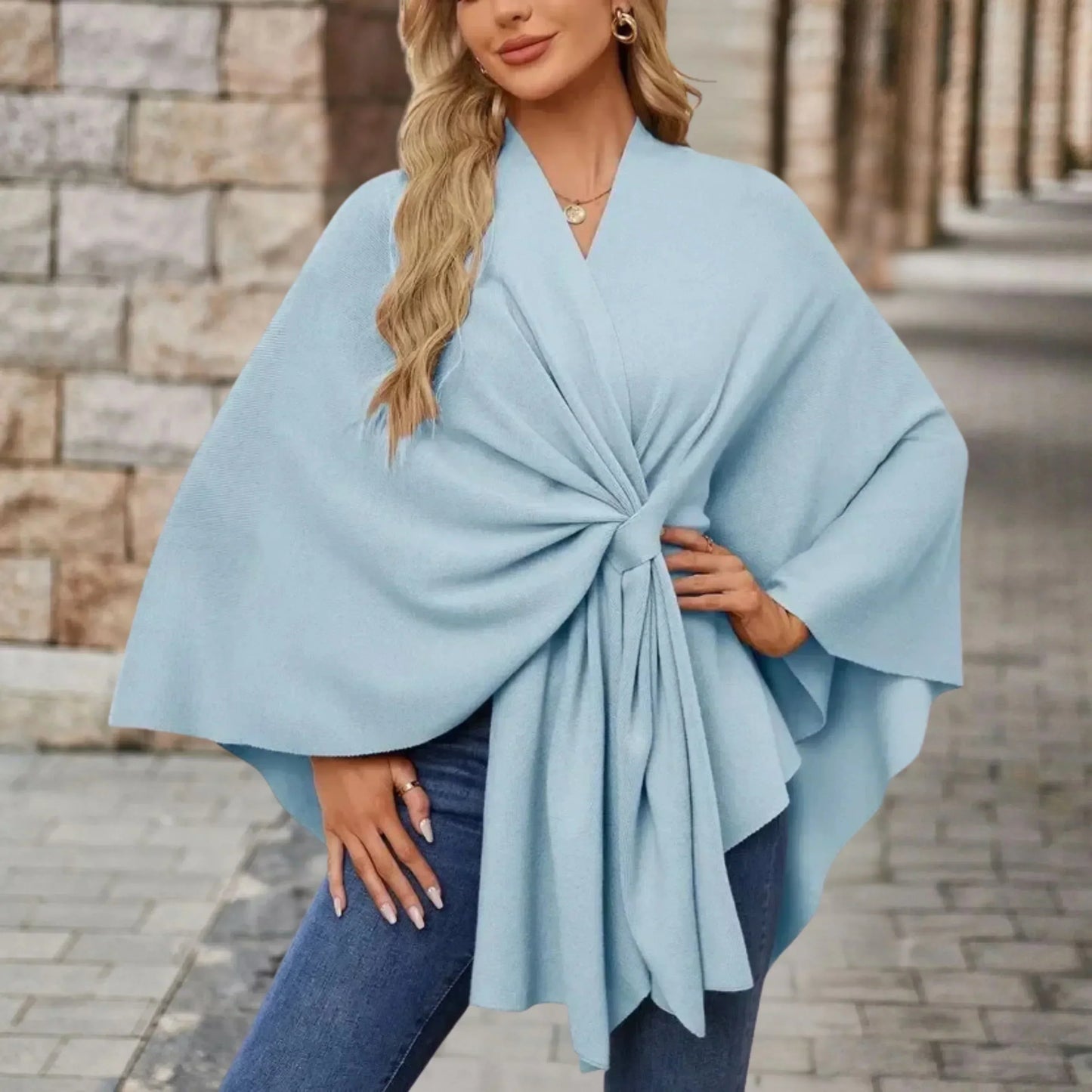 Women's Draped Poncho with Versatile Style and Lightweight Fabric