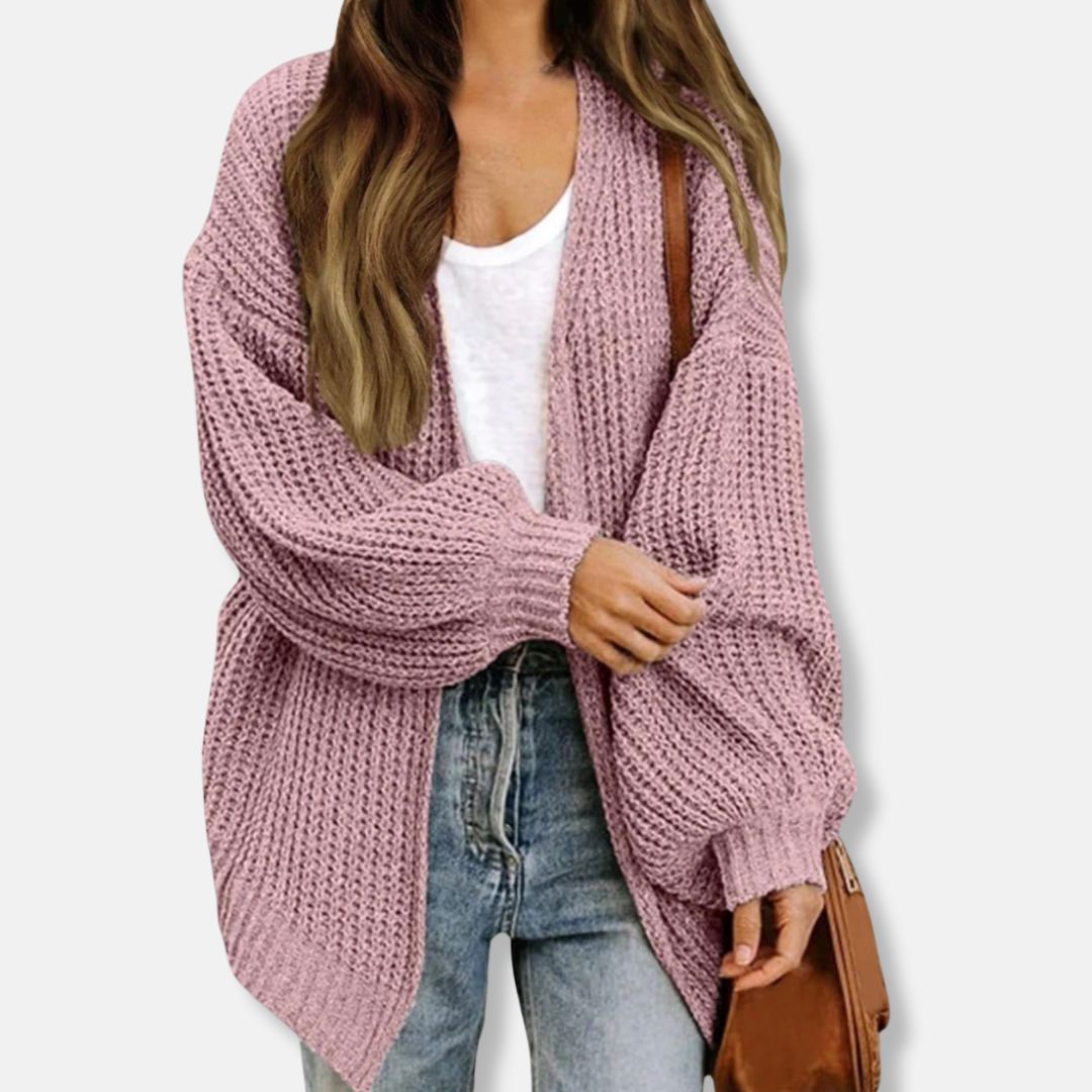 Women’s Cardigan - Knit - Oversized Fit - Lantern Sleeves - Ribbed Cuffs